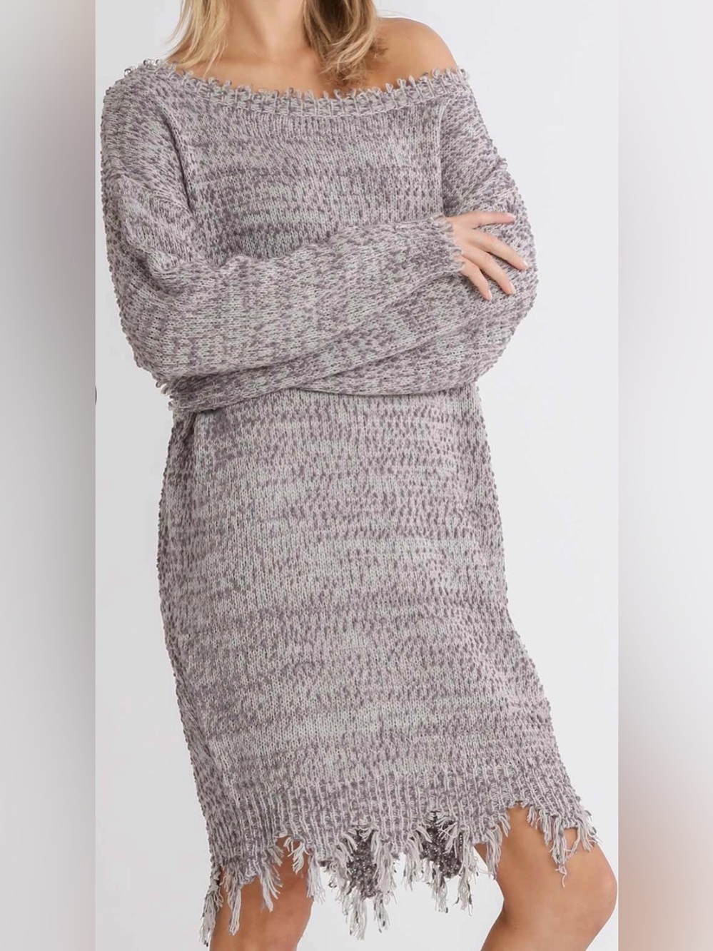 Cozy Boatneck Distressed Sweater Dress